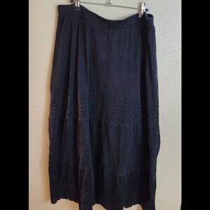 Lane Bryant Black Lace Eyelet Midi Witchy Goth Skirt Size 16